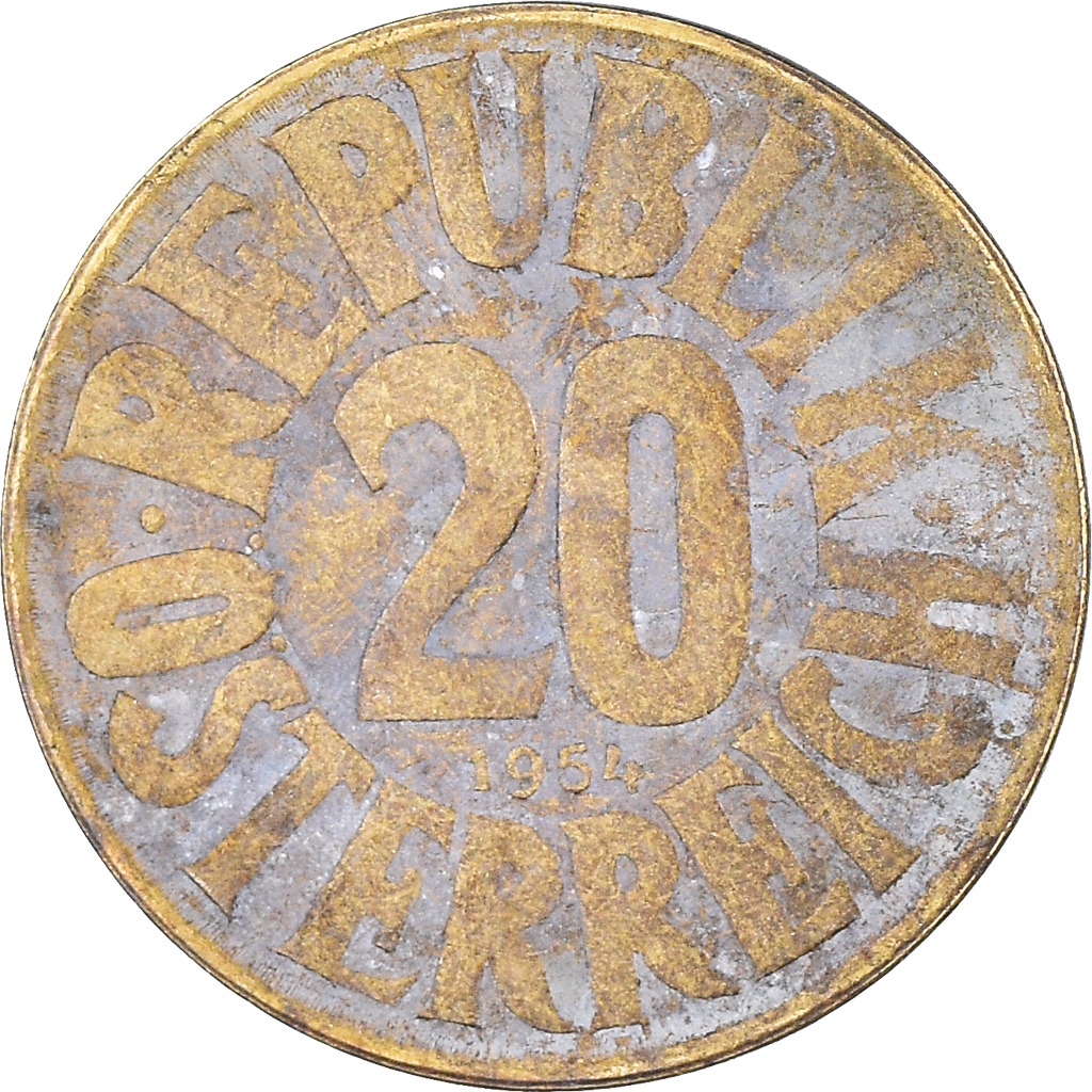 Moneda, Austria, 20 Groschen, 1954