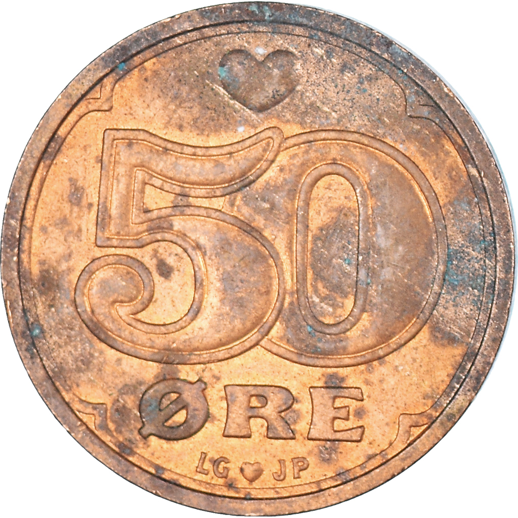 Moneda, Dinamarca, 50 Öre, 1992