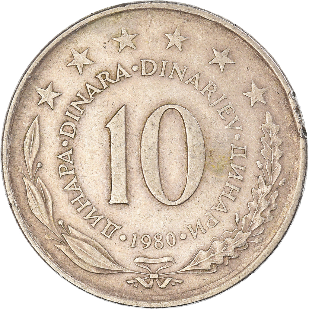 Moneda, Yugoslavia, 10 Dinara, 1980
