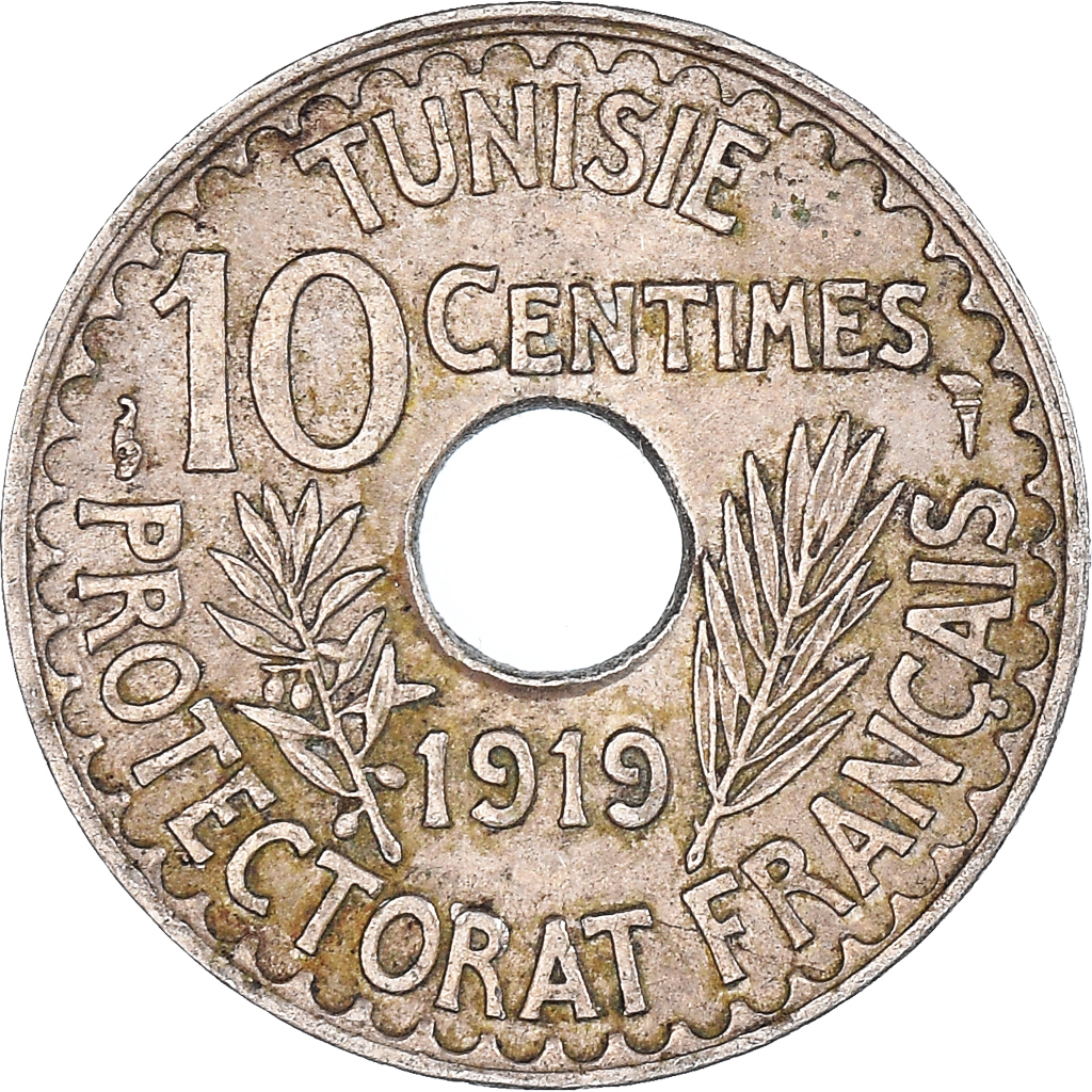 Monnaie, Tunisie, 10 Centimes, 1919