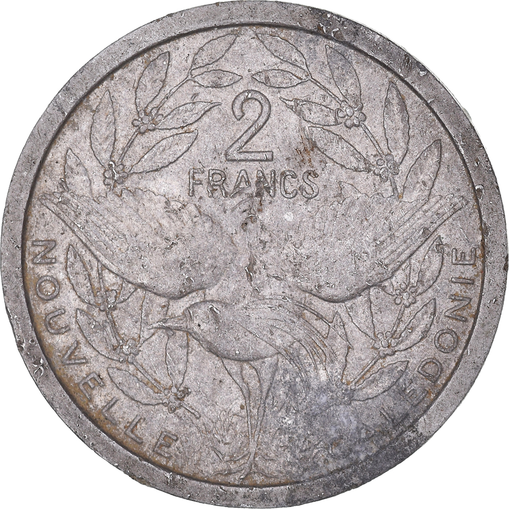 Moneda, Nueva Caledonia, 2 Francs, 1949, Paris, BC, Aluminio, KM:3