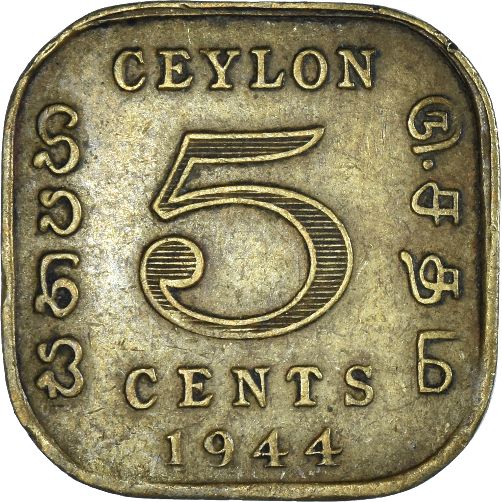 Coin, Ceylon, George VI, 5 Cents, 1944, , Nickel-brass, KM:113.2