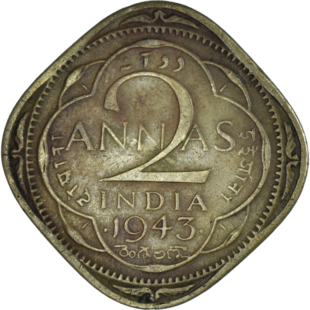 Coin, INDIA-BRITISH, George VI, 2 Annas, 1943, Bombay, , Nickel-brass