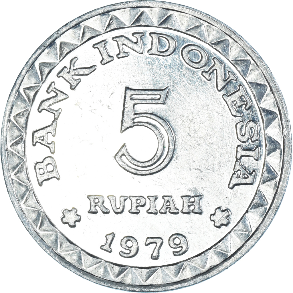 Moneda, Indonesia, 5 Rupiah, 1979, EBC+, Aluminio, KM:43