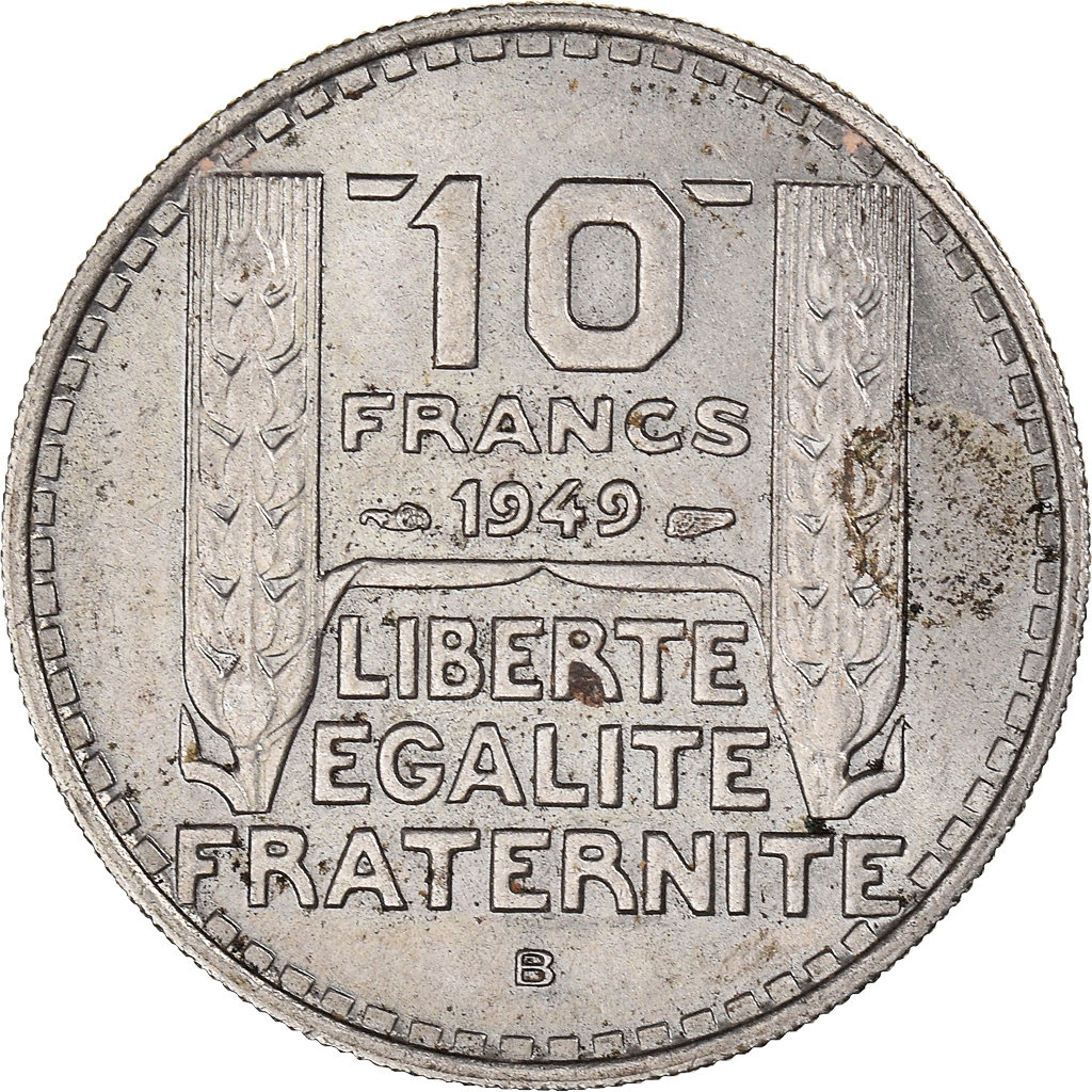 Moneda, Francia, Turin, 10 Francs, 1949, Beaumont - Le Roger, EBC, Cobre -
