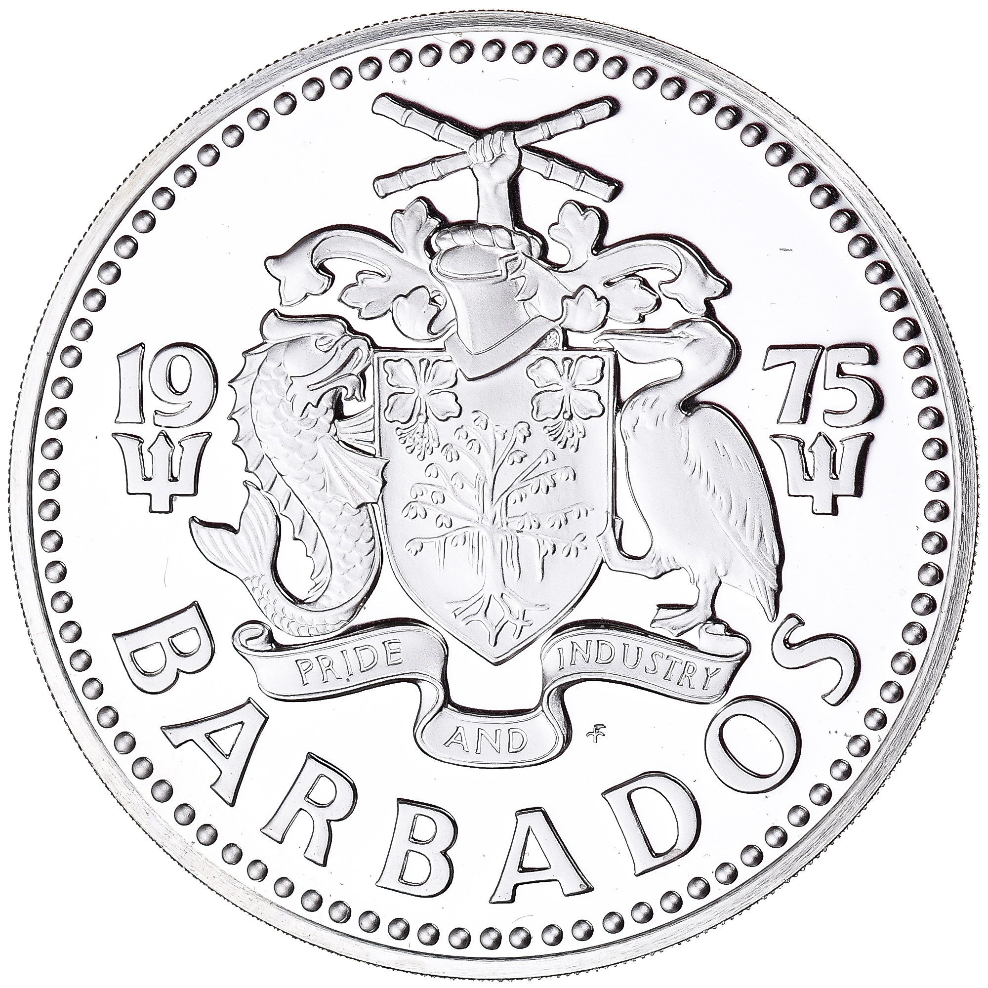 Coin, Barbados, Neptune, 10 Dollars, 1975, Franklin Mint, Proof,