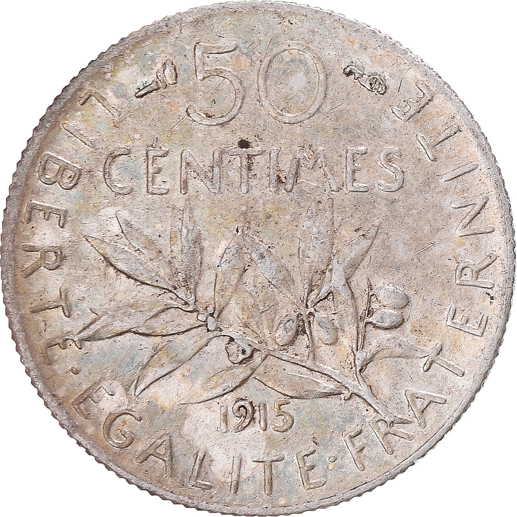 Coin, France, Semeuse, 50 Centimes, 1915, Paris, , Silver, KM:854