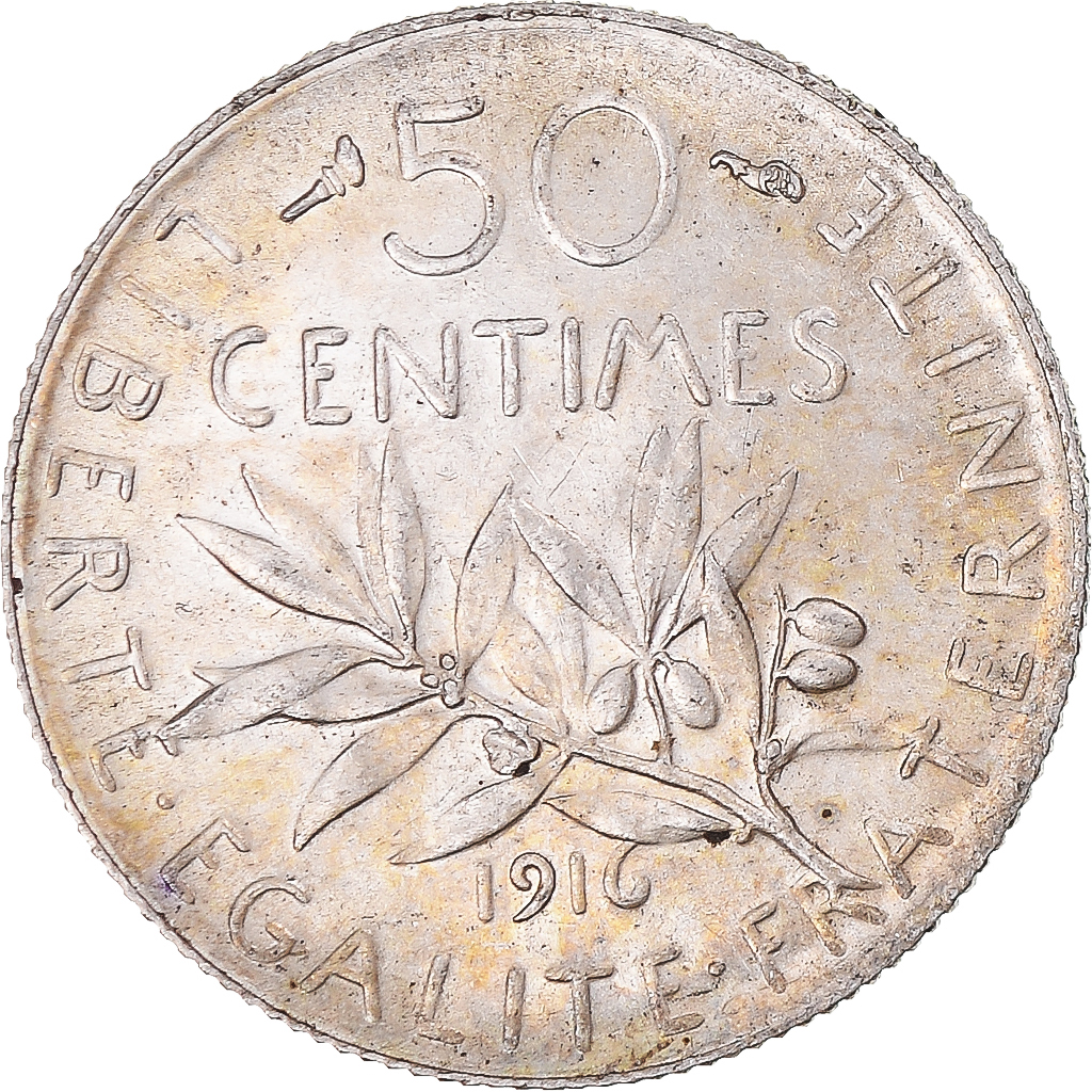 Coin, France, Semeuse, 50 Centimes, 1916, Paris, , Silver, KM:854