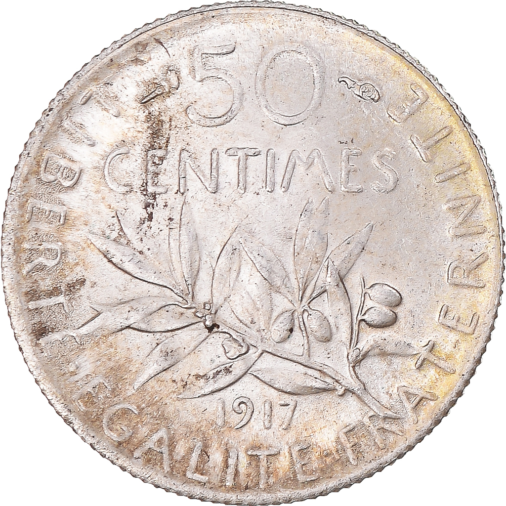 Coin, France, Semeuse, 50 Centimes, 1917, Paris, , Silver, KM:854