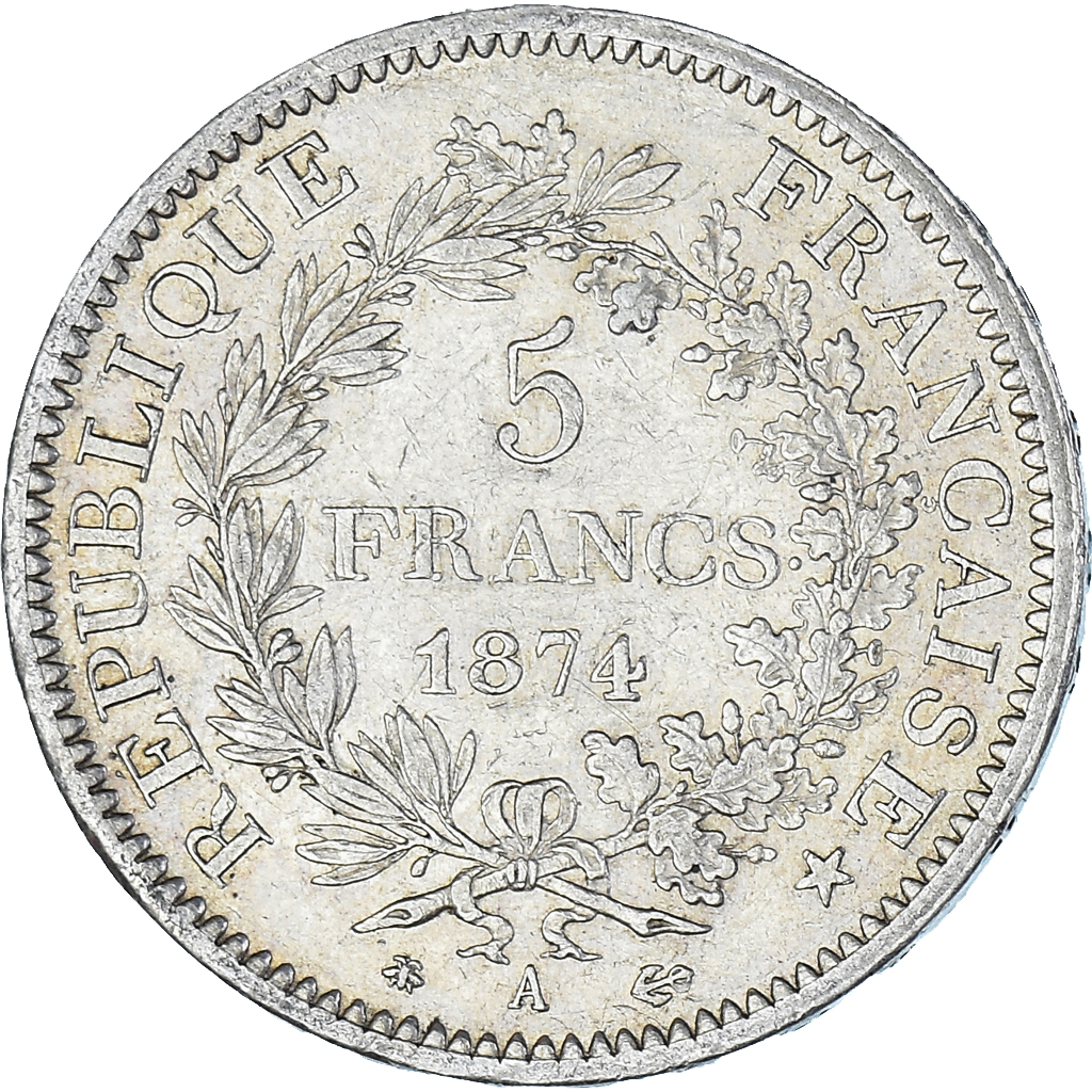 Coin, France, Hercule, 5 Francs, 1874, Paris, , Silver, KM:820.1