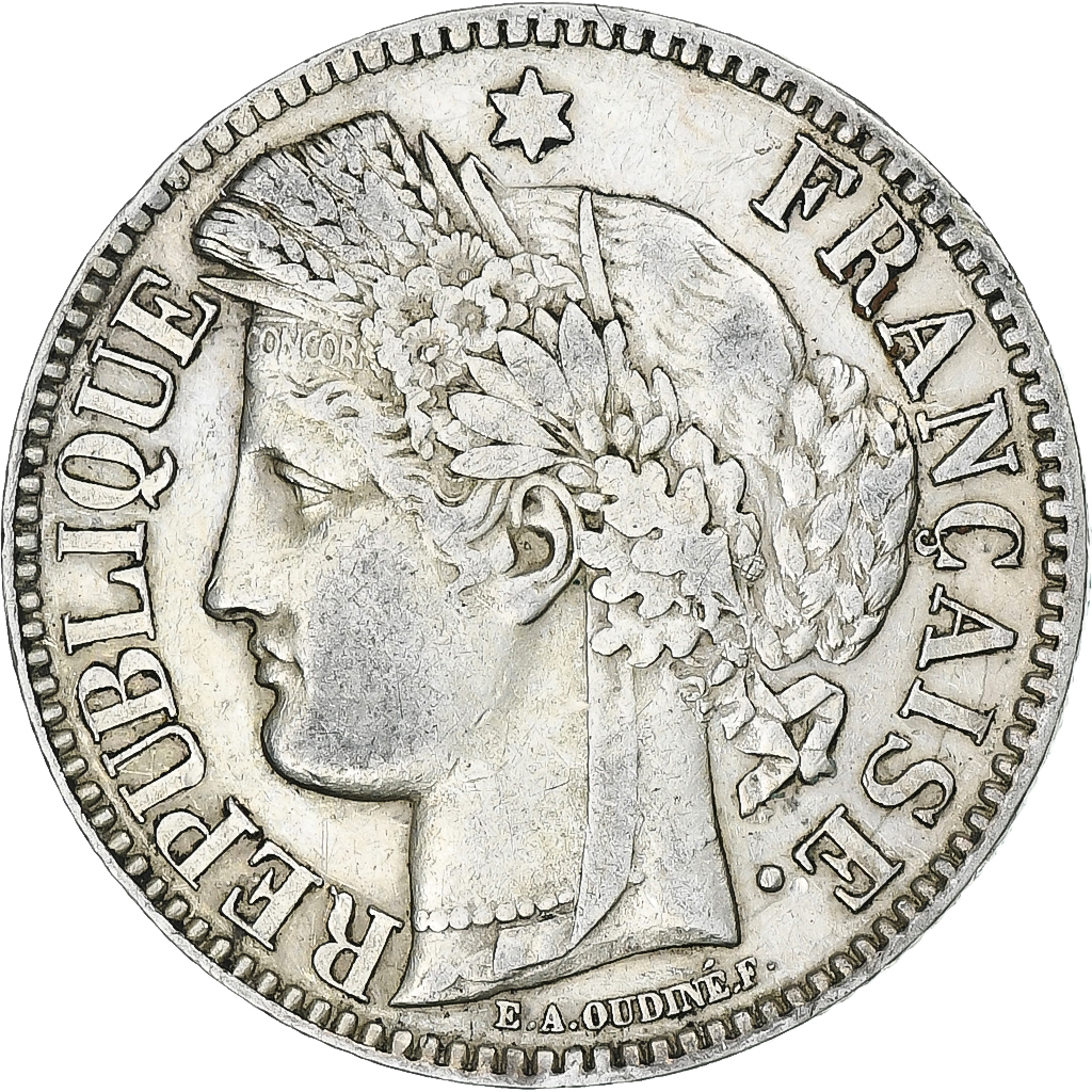 France, 2 Francs, Cérès, 1871, Bordeaux, Silver, , Gadoury:529, Le