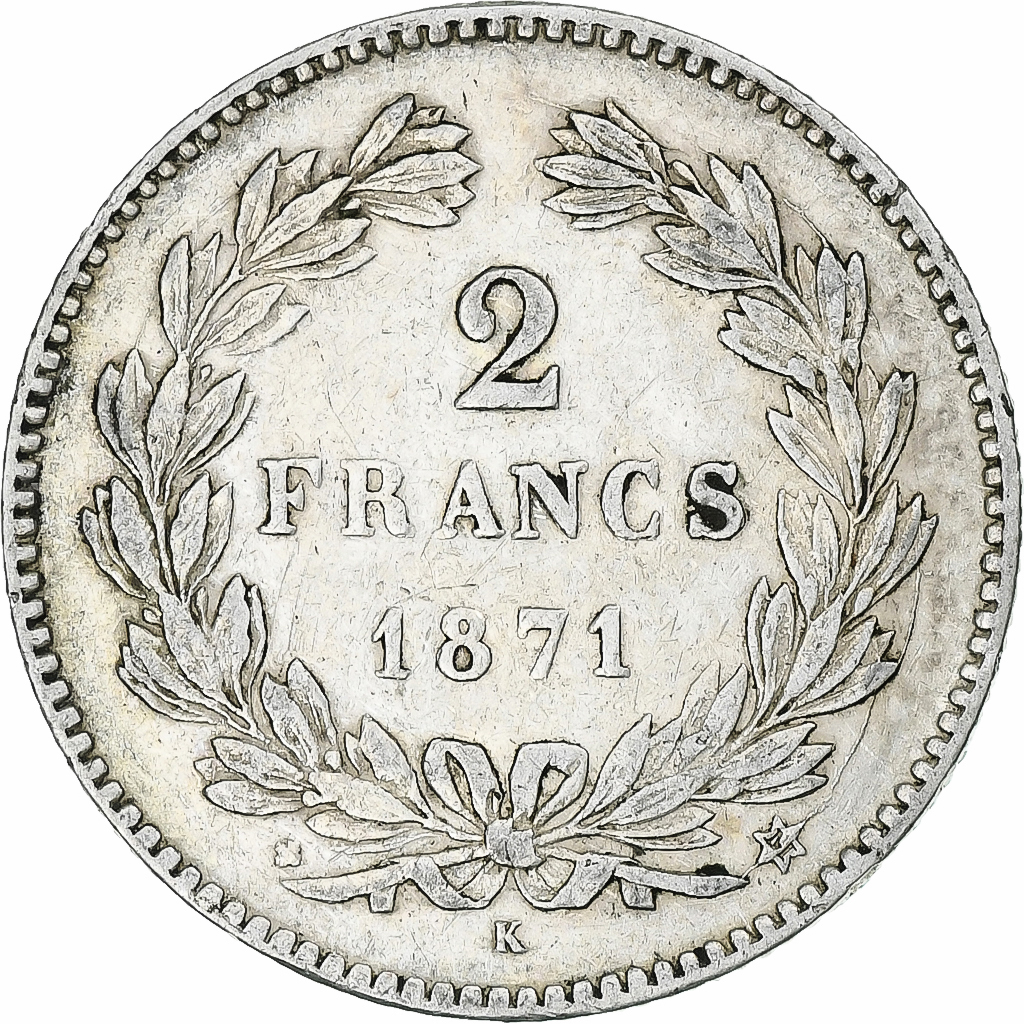 France, 2 Francs, Cérès, 1871, Bordeaux, Silver, , Gadoury:529, Le