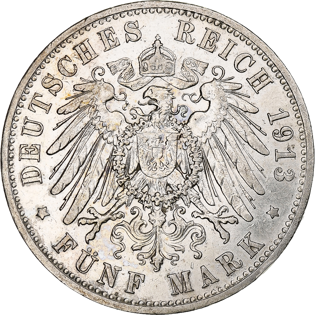 German States, PRUSSIA, Wilhelm II, 5 Mark, 1913, Berlin, , Silver