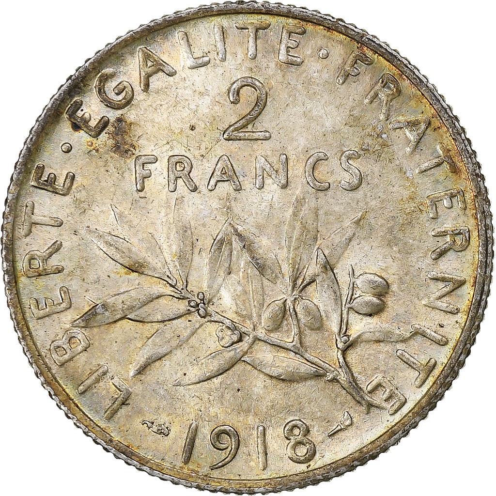 France, 2 Francs, Semeuse, 1918, Paris, Silver, , Gadoury:532, KM:845.1
