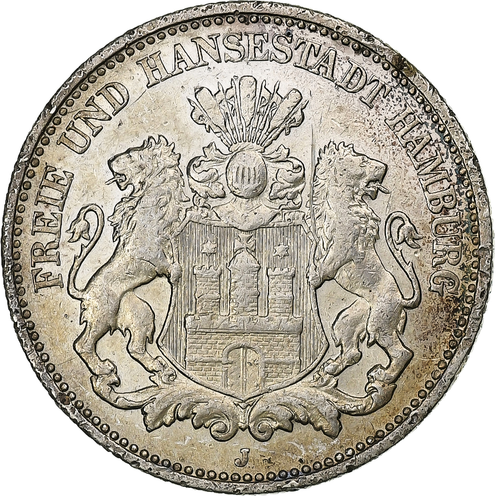 German States, HAMBURG, 2 Mark, 1908, Hamburg, Silver, , KM:612