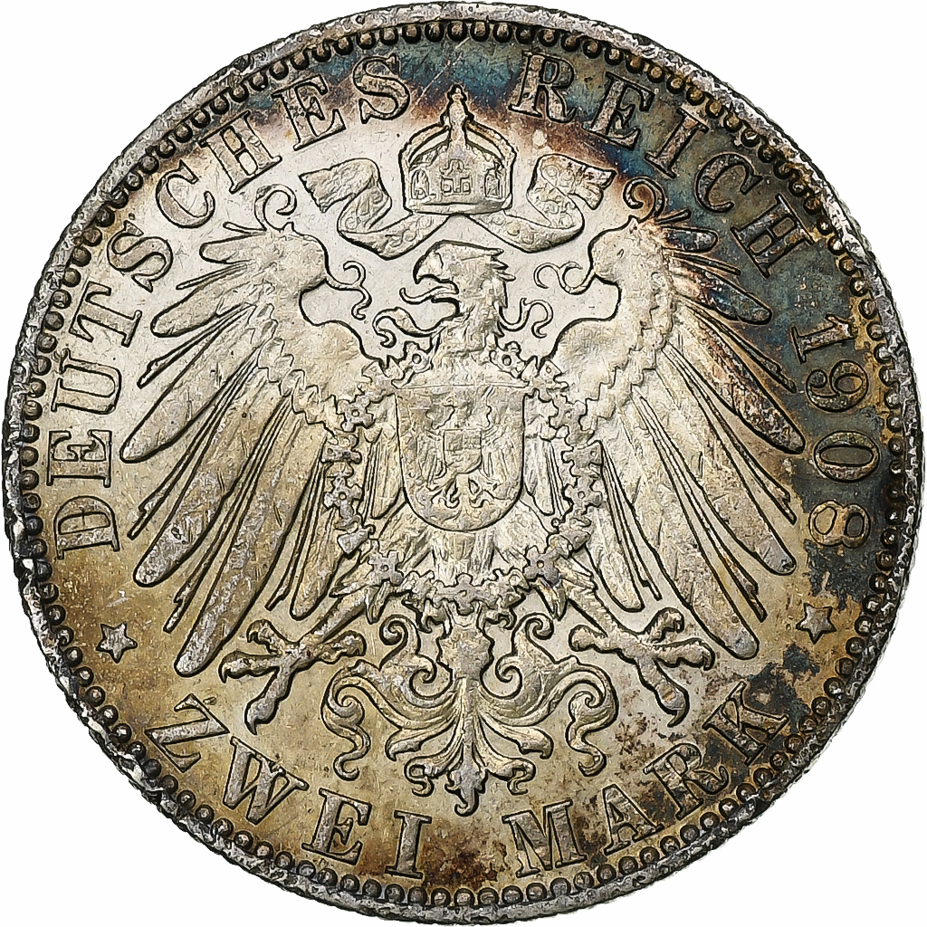 German States, HAMBURG, 2 Mark, 1908, Hamburg, Silver, , KM:612