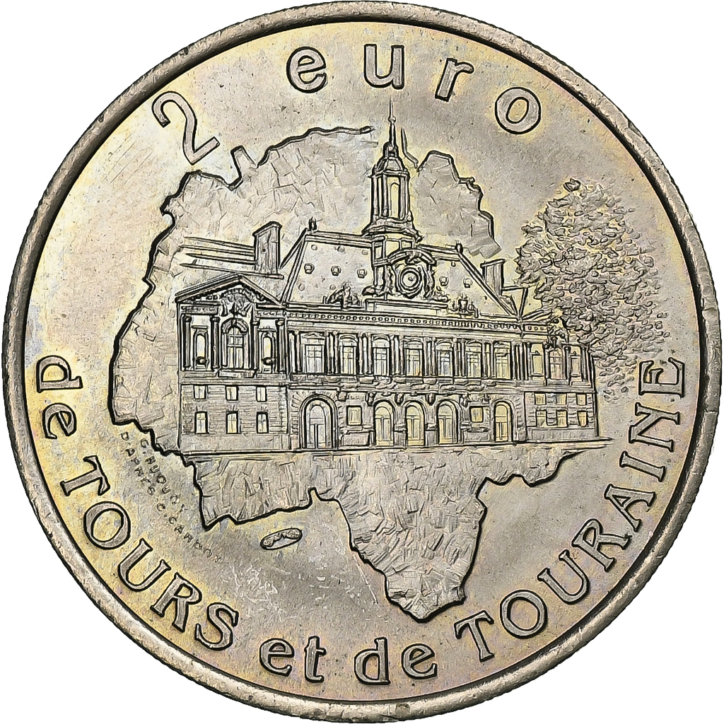 France, 2 Euro, Euro des Villes, 1997, Tours et de Touraine - Bléré, 