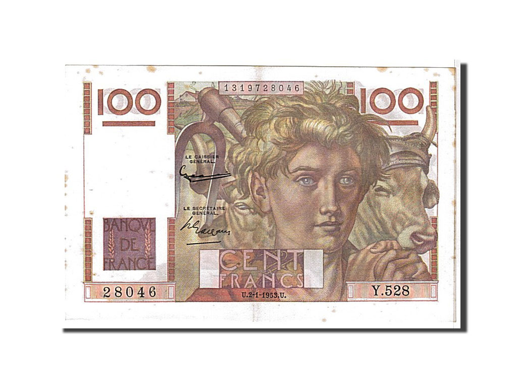 Banknote, France, 100 Francs, 100 F 1945-1954 ''Jeune Paysan'', 1953, AU(55-58)