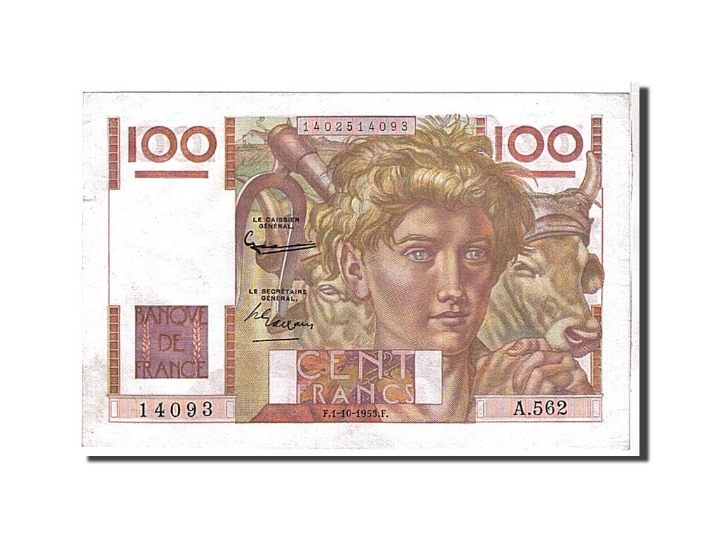 Banknote, France, 100 Francs, 100 F 1945-1954 ''Jeune Paysan'', 1953