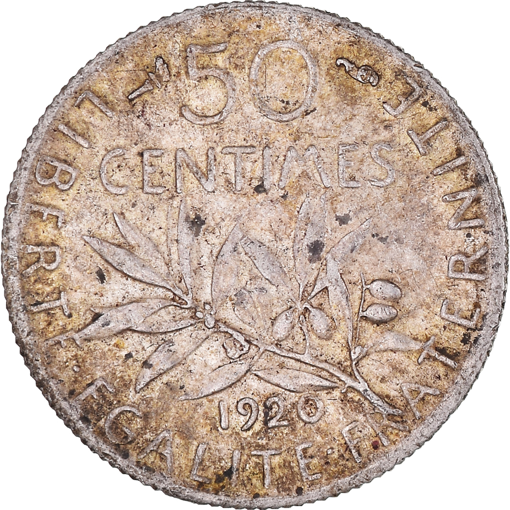 Coin, France, Semeuse, 50 Centimes, 1920, Paris, , Silver, KM:854