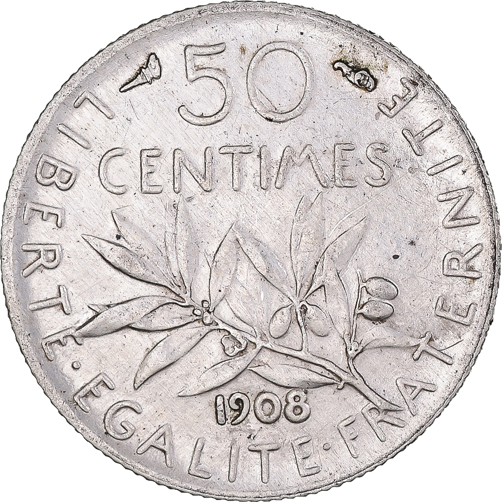 Coin, France, Semeuse, 50 Centimes, 1908, Paris, , Silver, KM:854