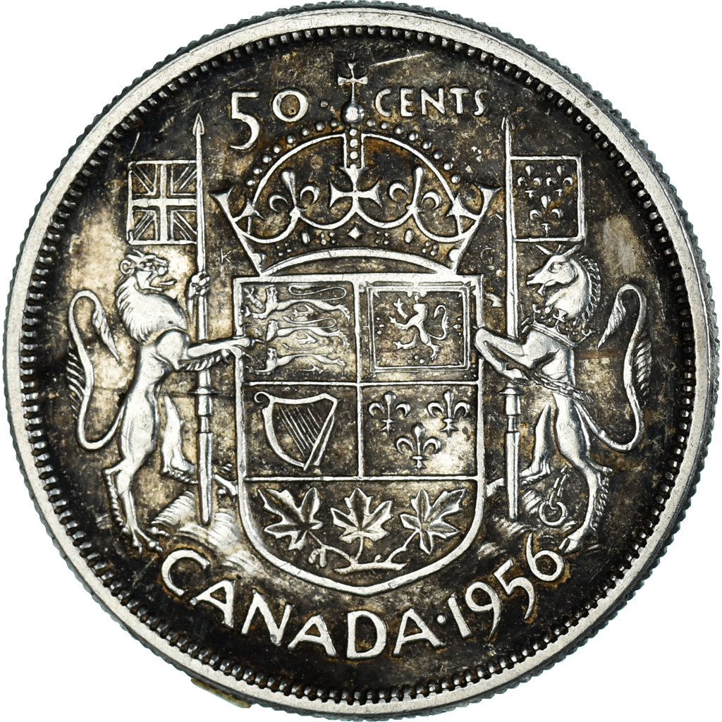 Coin, Canada, Elizabeth II, 50 Cents, 1956, Royal Canadian Mint, Ottawa