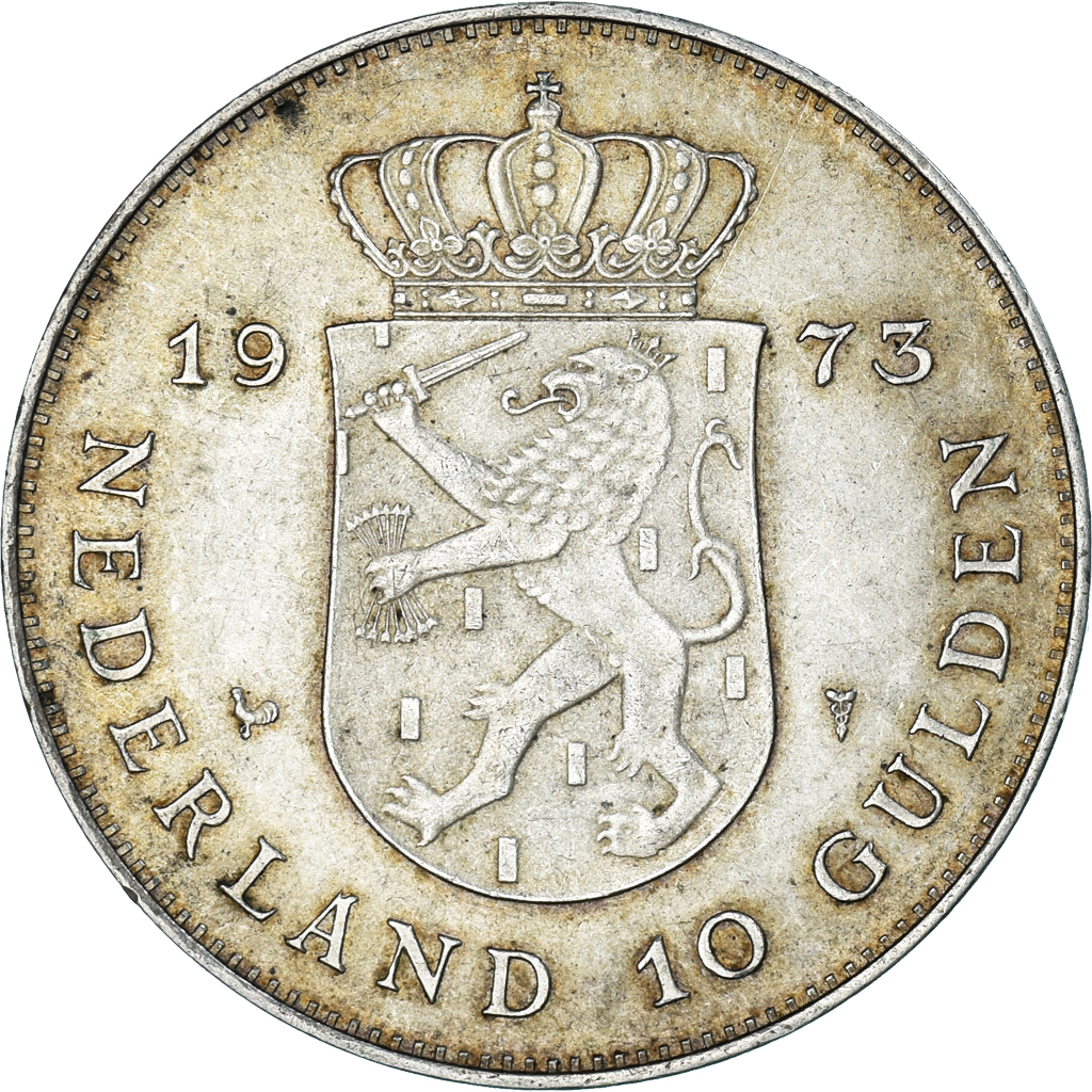 Coin, Netherlands, Juliana, 10 Gulden, 1973, , Silver, KM:196