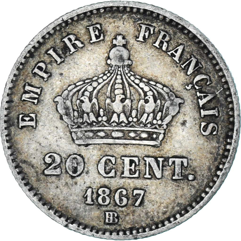 France, Napoleon III, 20 Centimes, 1867, Strasbourg, , KM:808.2