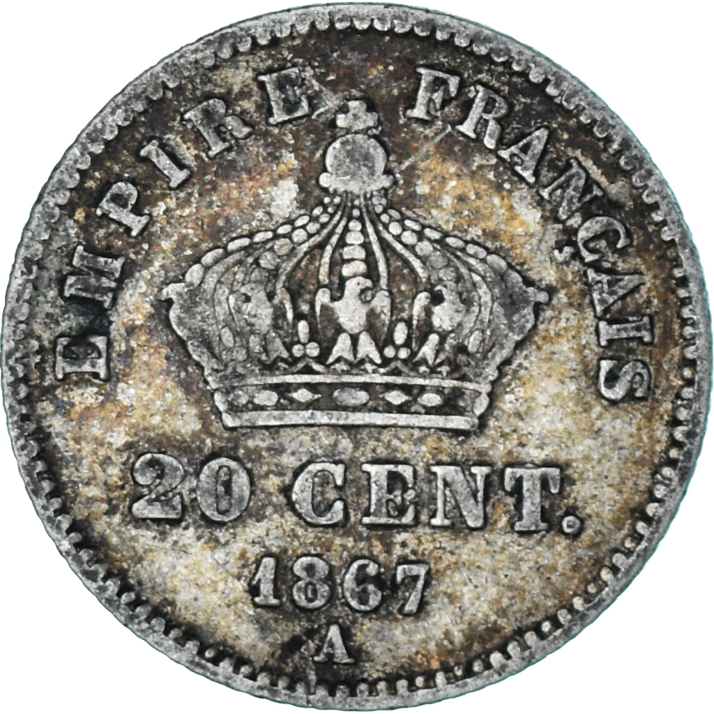 France,Napoleon III,20 Centimes,1867,Paris,,Silver,KM 808.1,Gadoury 309