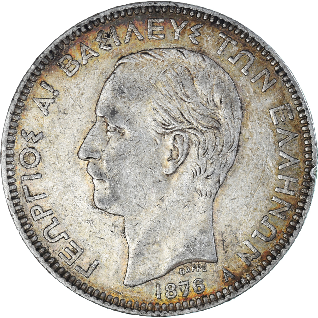 Coin, Greece, George I, 5 Drachmai, 1876, Paris, , Silver, KM:46