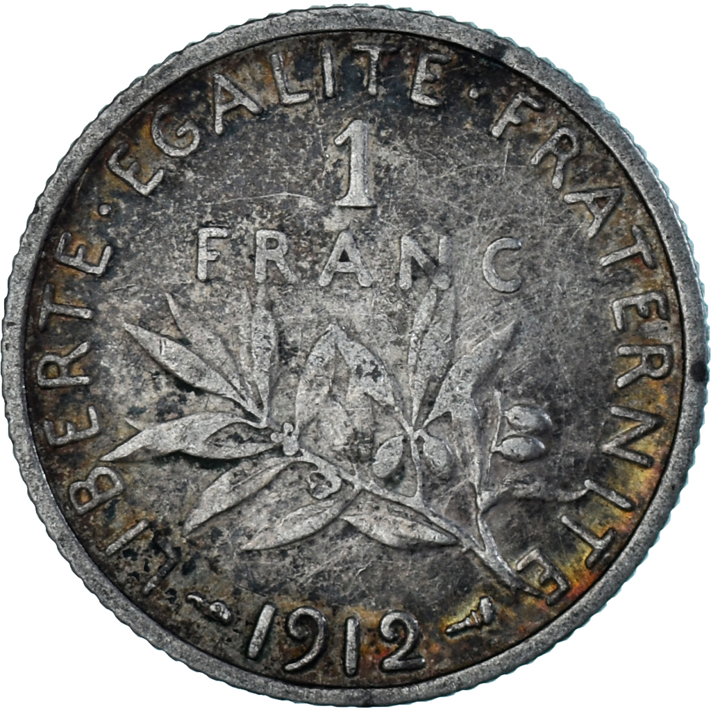 France, Semeuse, Franc, 1912, Paris, EF(40-45), Silver, KM:844.1