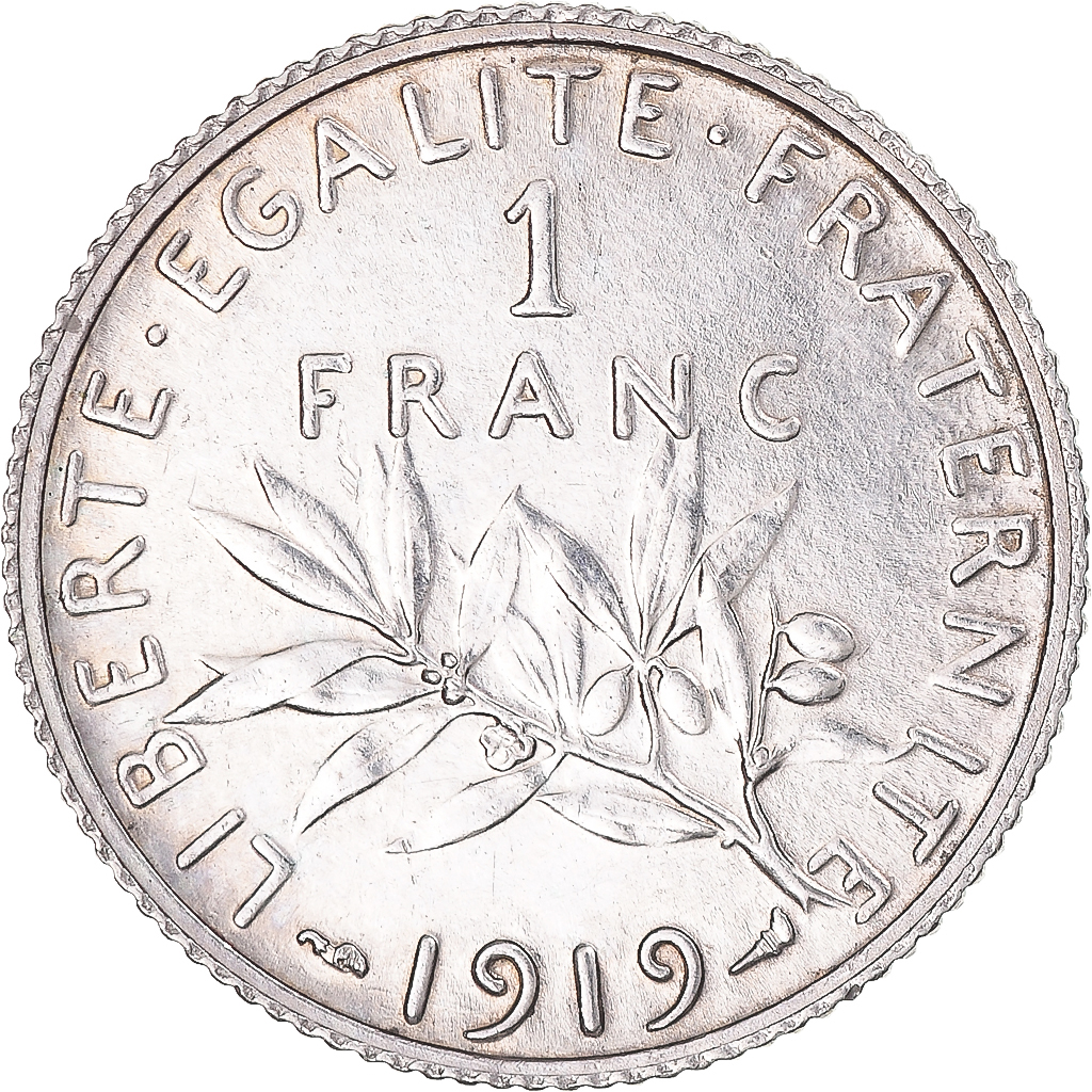 FRANCE, Semeuse, Franc, 1919, Paris, KM #844.1, , Silver, 23, Gadoury..