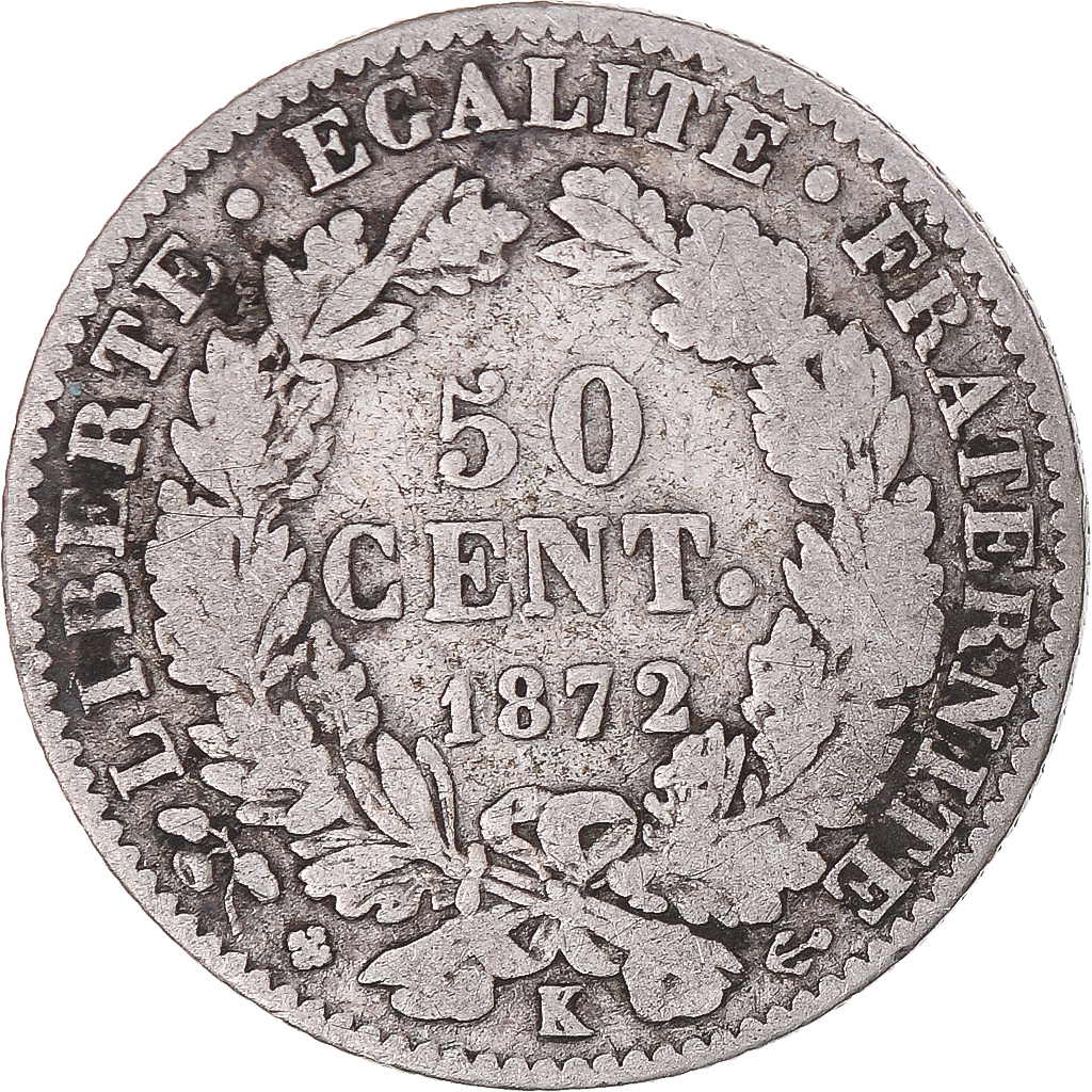 Coin, France, Cérès, 50 Centimes, 1872, Bordeaux, , Silver, KM:834.2