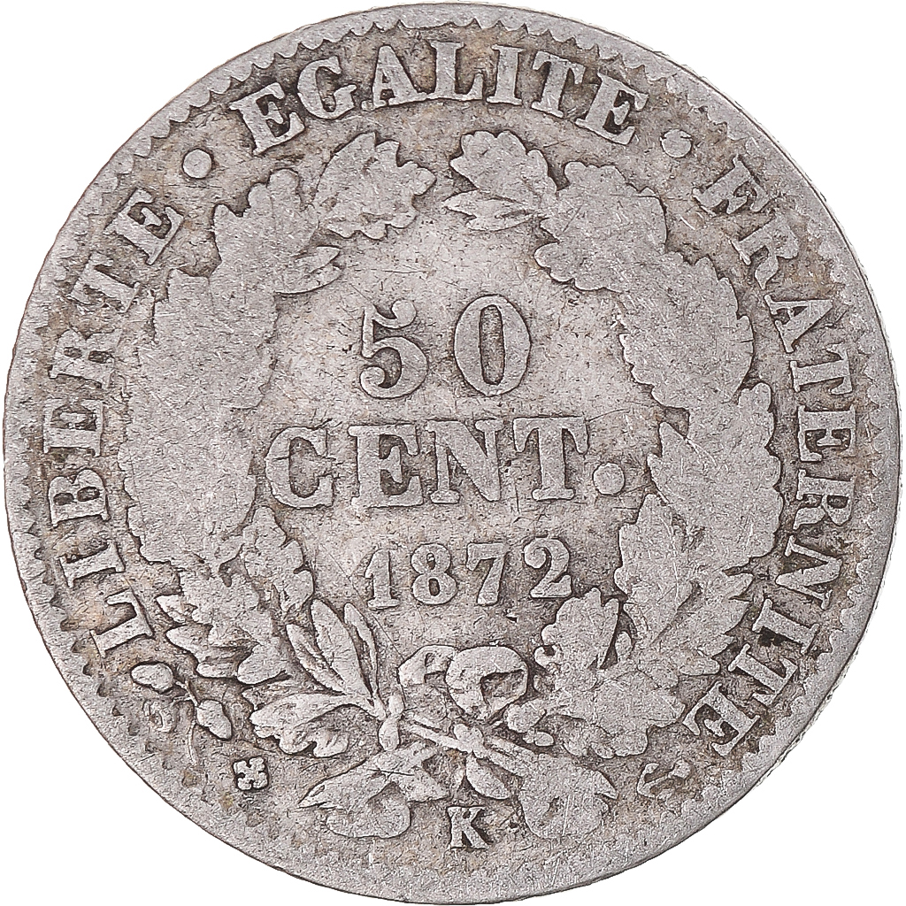 Coin, France, Cérès, 50 Centimes, 1872, Bordeaux, , Silver, KM:834.2