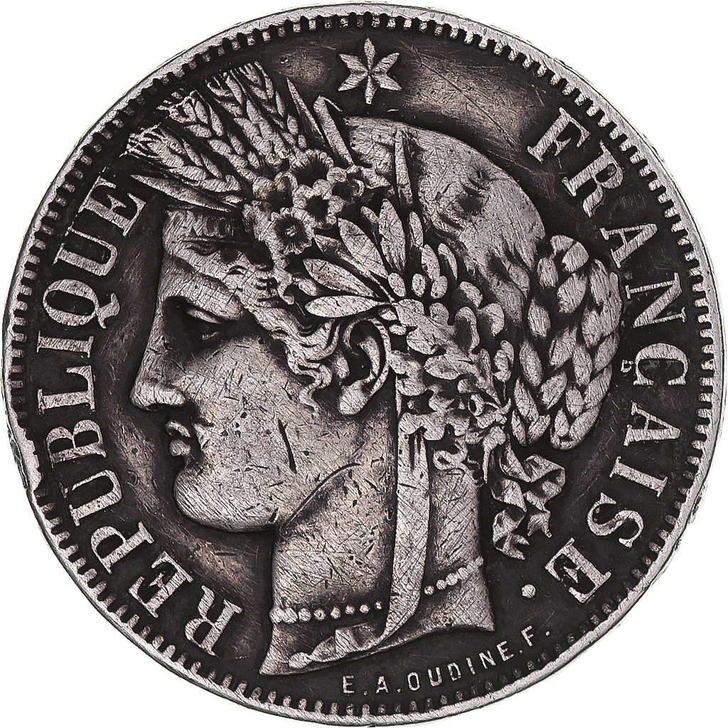 Coin, France, Cérès, 5 Francs, 1871, Bordeaux, , Silver, KM:818.2