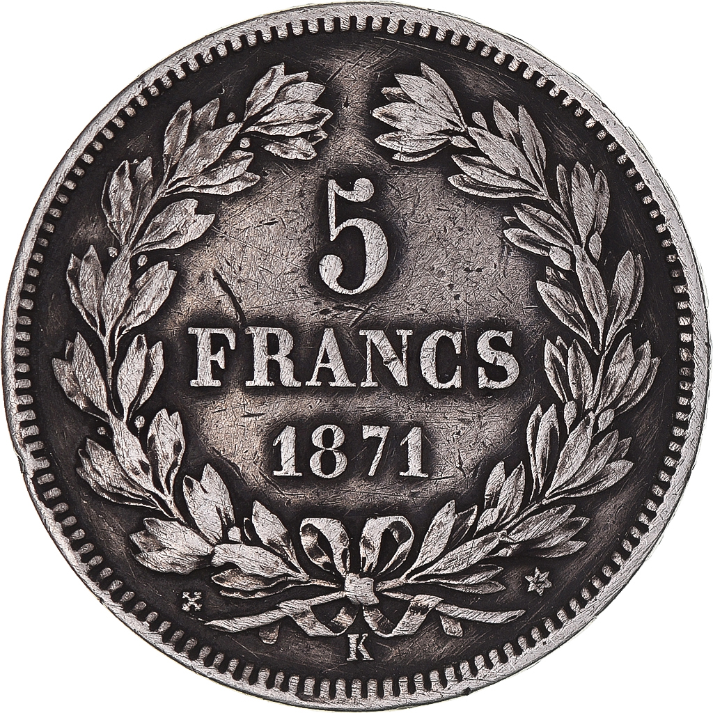 Coin, France, Cérès, 5 Francs, 1871, Bordeaux, , Silver, KM:818.2