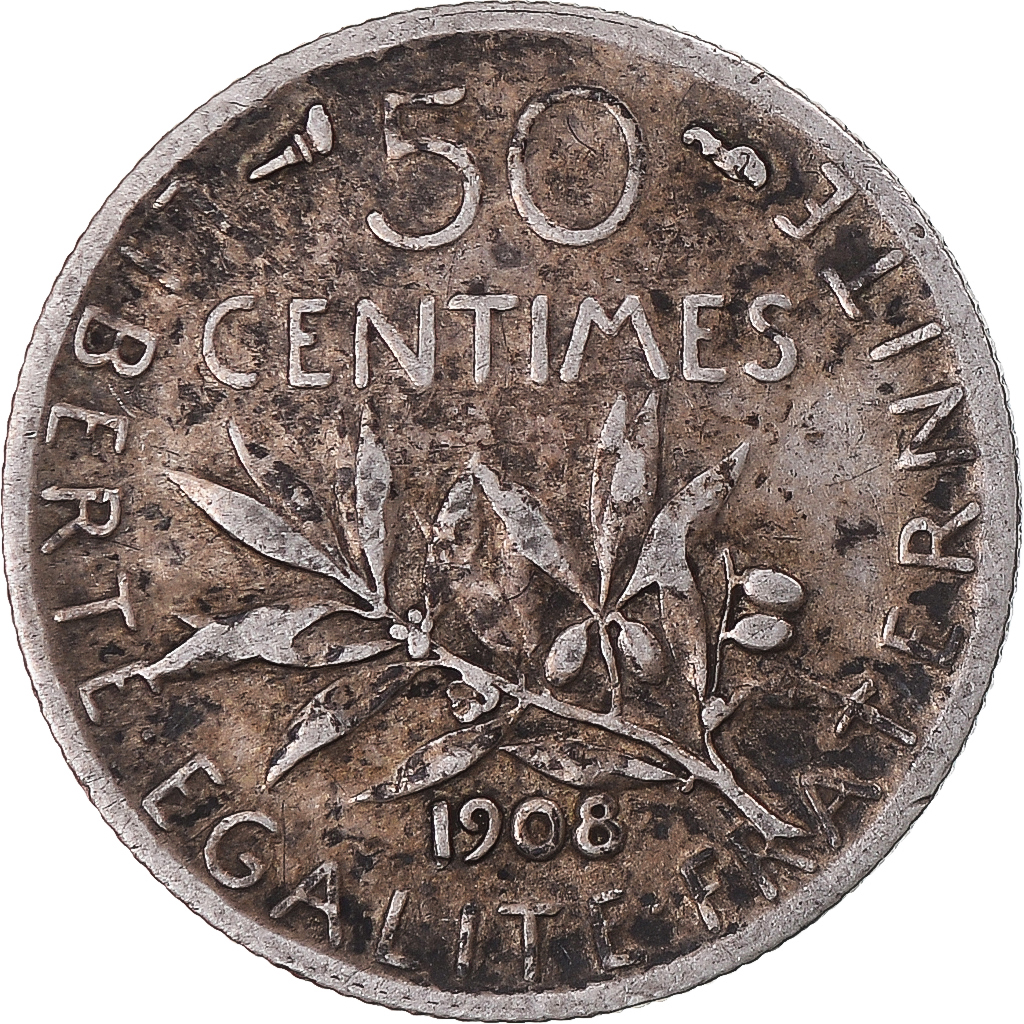 Coin, France, Semeuse, 50 Centimes, 1908, Paris, , Silver, KM:854