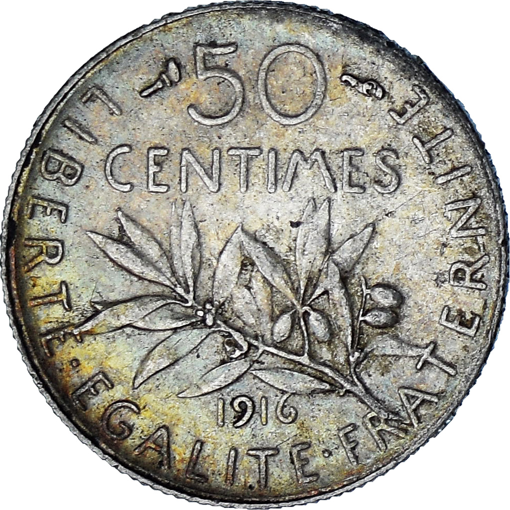 Coin, France, Semeuse, 50 Centimes, 1916, Paris, , Silver, KM:854