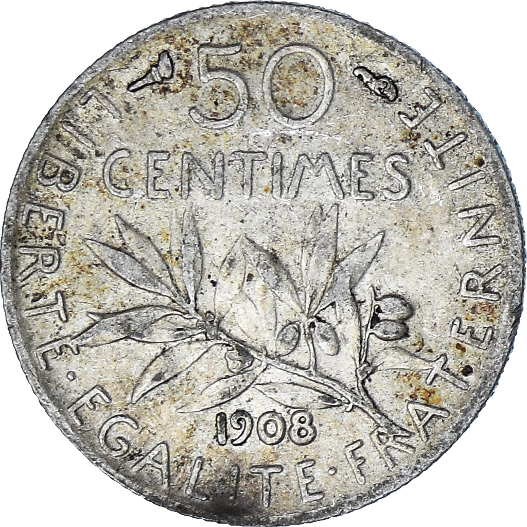 Coin, France, Semeuse, 50 Centimes, 1908, Paris, , Silver, KM:854