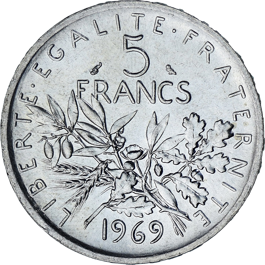 France, Semeuse, 5 Francs, 1969, Paris, , Silver, KM:926, Gadoury:770
