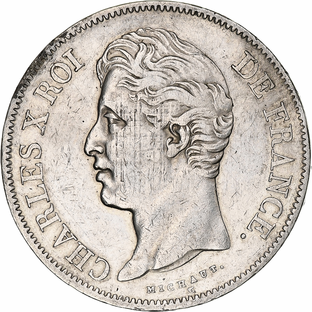 Coin, France, Charles X, 5 Francs, 1827, Bayonne, , Silver, KM:728.8