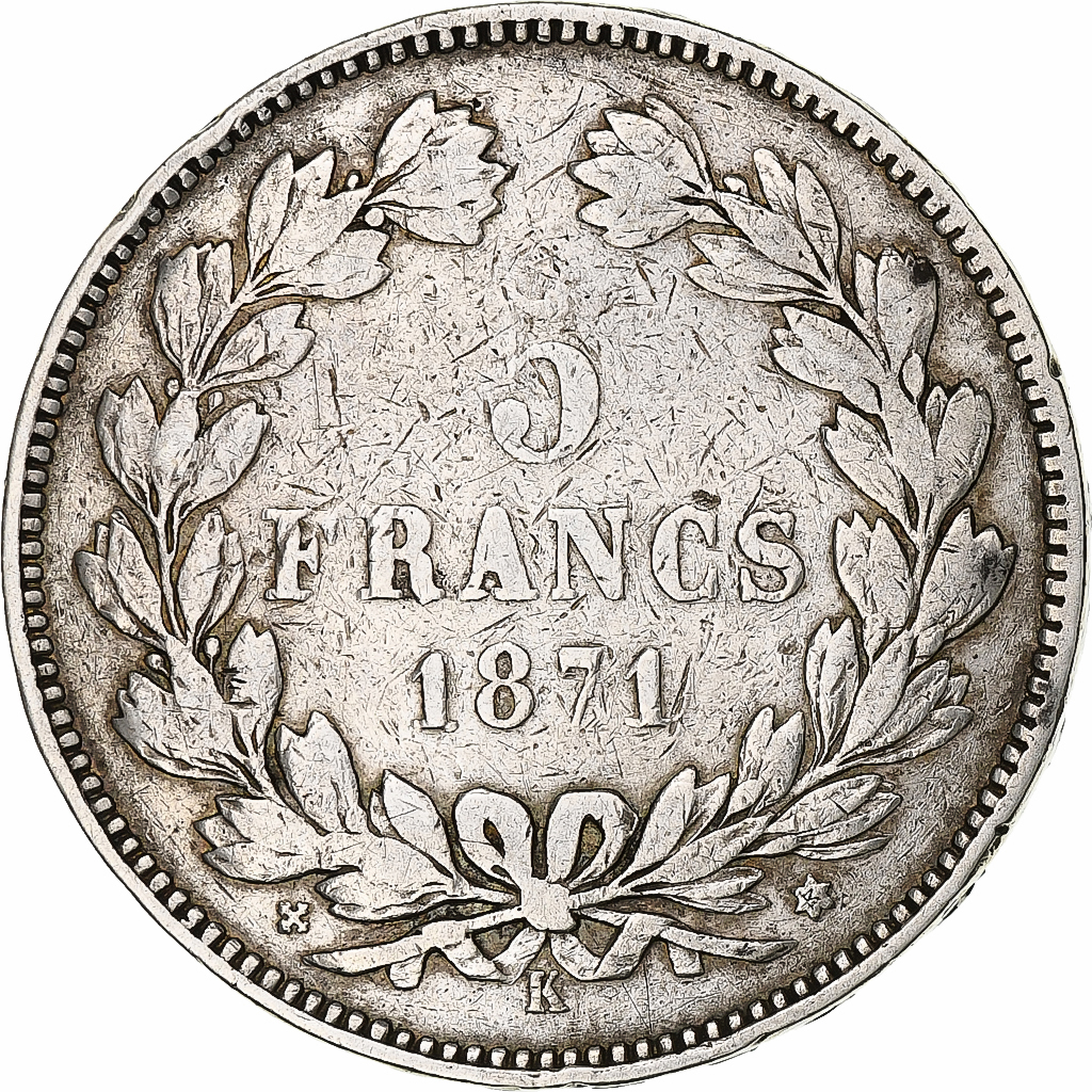 France, Cérès, 5 Francs, 1871, Bordeaux, , Silver, KM:818.2