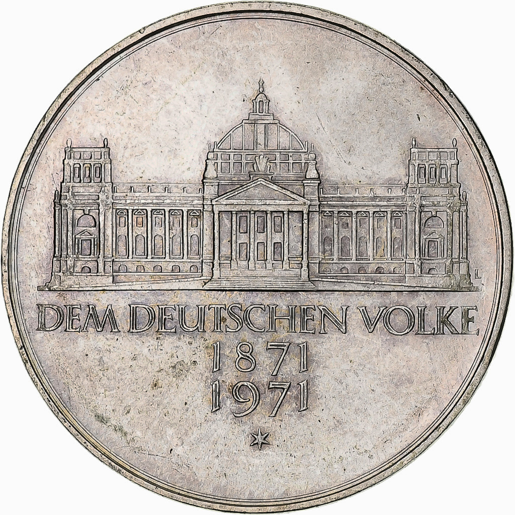 GERMANY - FEDERAL REPUBLIC, 5 Mark, 1971, Karlsruhe, , KM:128.1