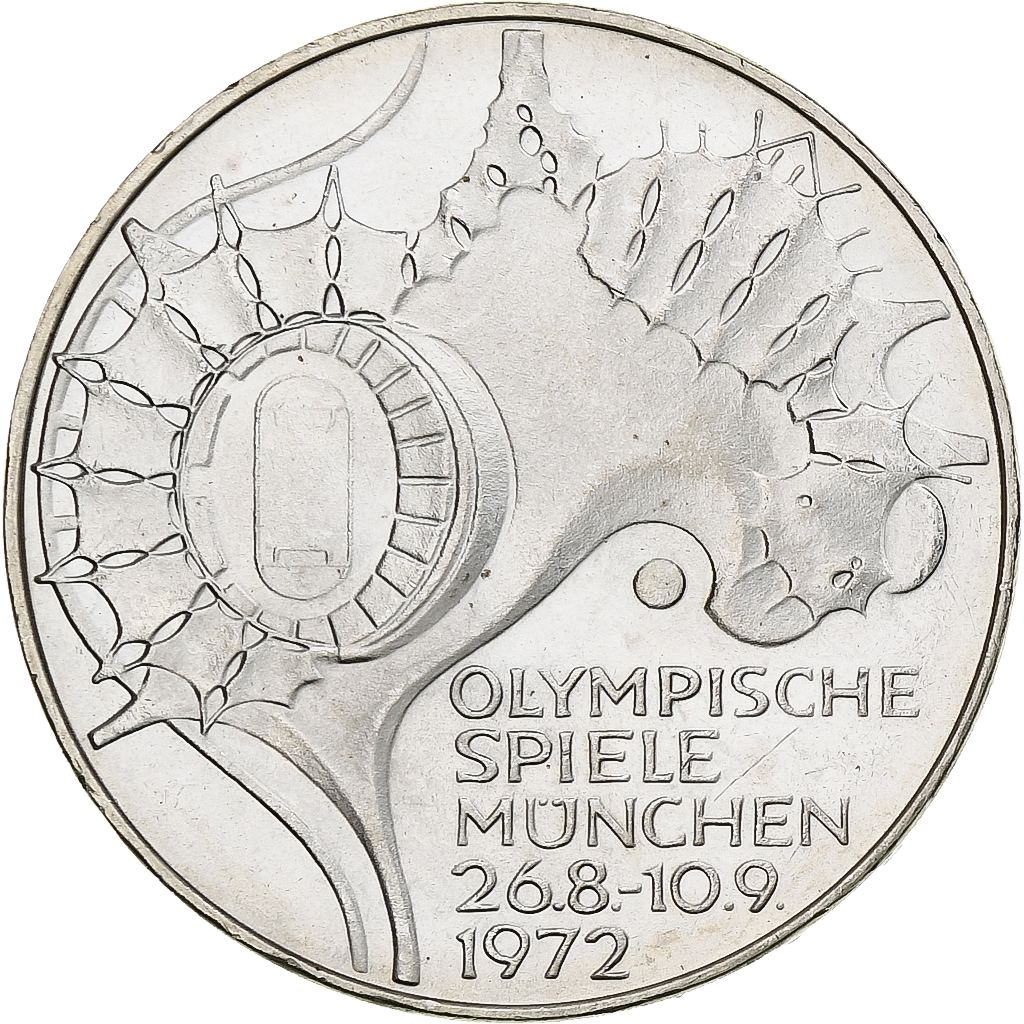 GERMANY - FEDERAL REPUBLIC, 10 Mark, 1972, Stuttgart, BE, Silver, 