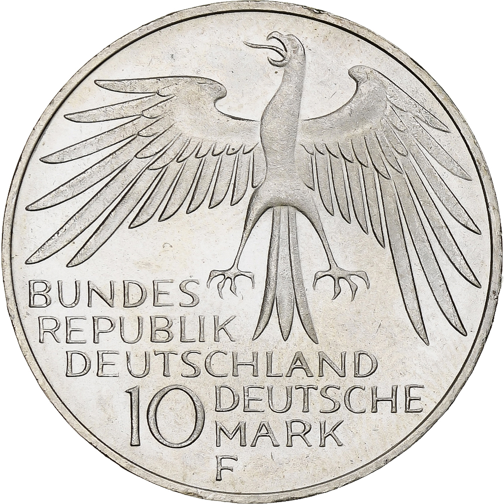 GERMANY - FEDERAL REPUBLIC, 10 Mark, 1972, Stuttgart, BE, Silver, 