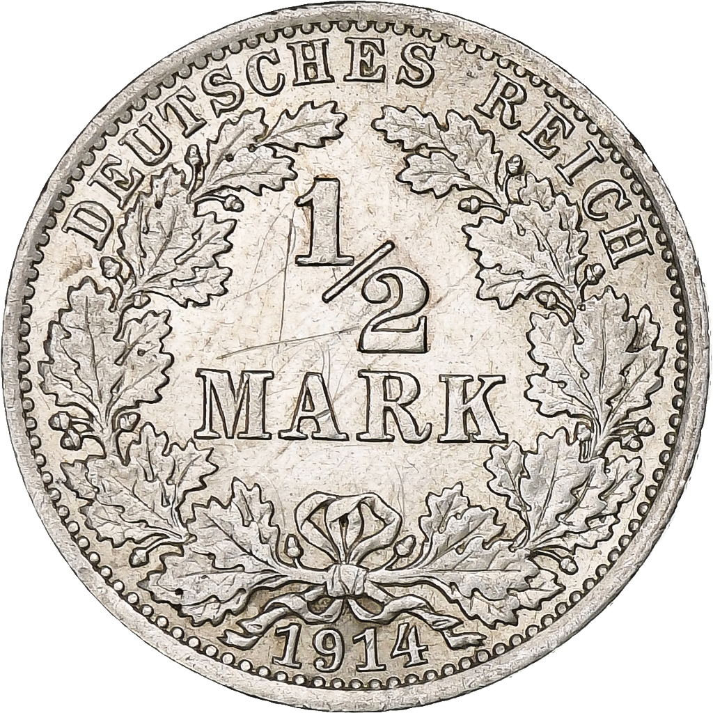 GERMANY - EMPIRE, 1/2 Mark, 1914, Berlin, , Silver, KM:17