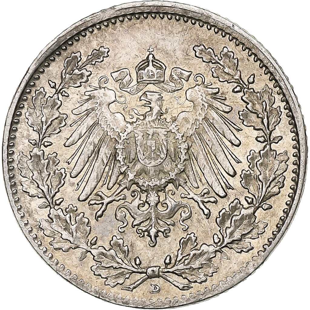 GERMANY - EMPIRE, 1/2 Mark, 1905, Munich, Silver, , KM:17