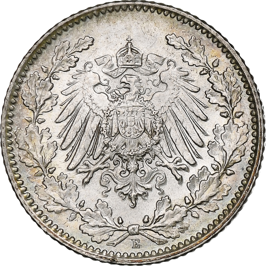 GERMANY - EMPIRE, 1/2 Mark, 1916, Muldenhütten, Silver, , KM:17
