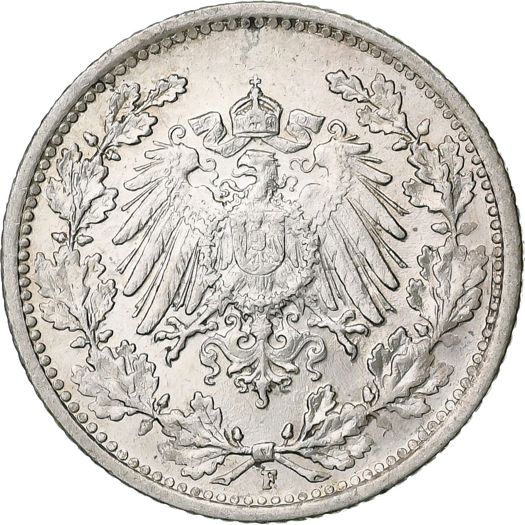 GERMANY - EMPIRE, 1/2 Mark, 1916, Stuttgart, Silver, , KM:17