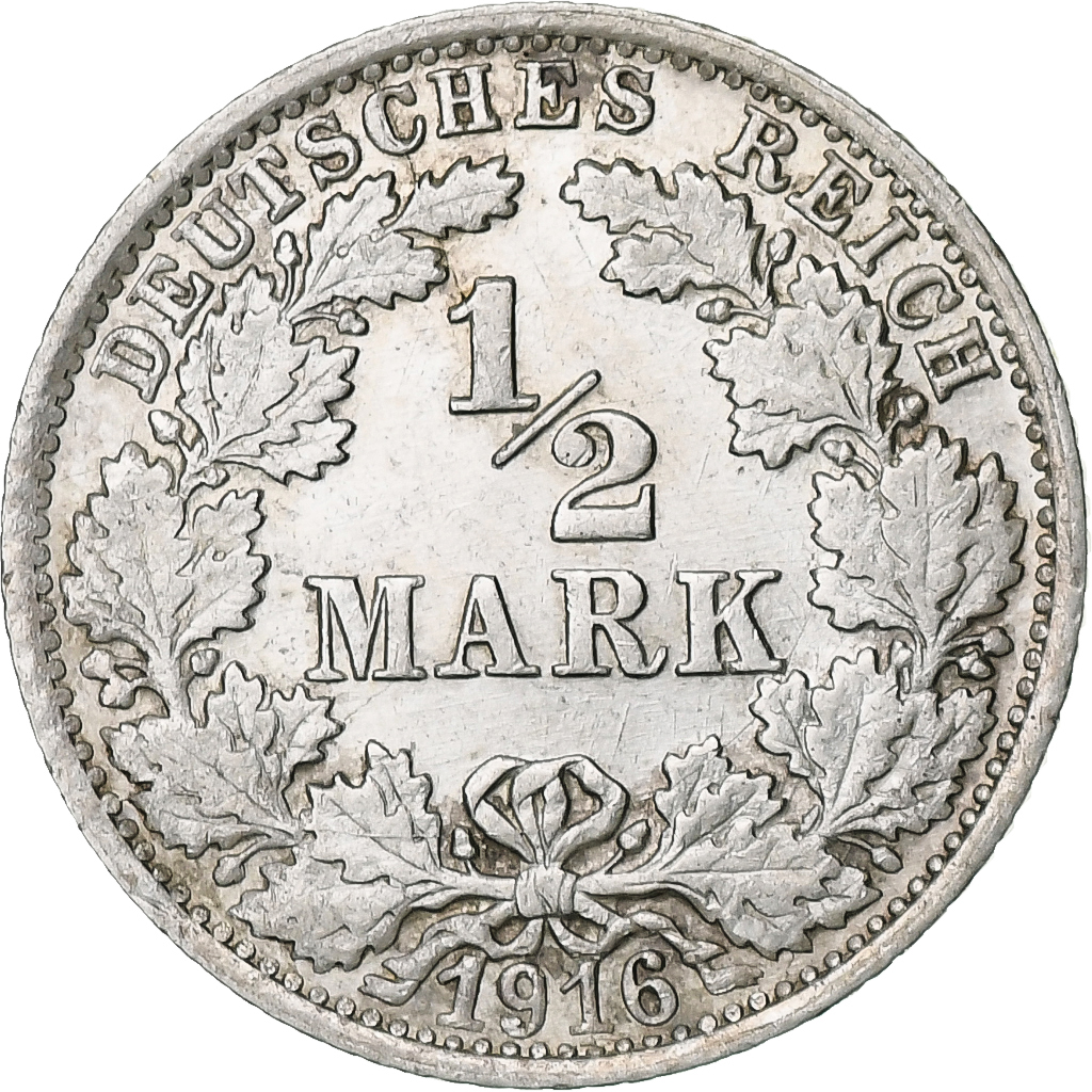 GERMANY - EMPIRE, 1/2 Mark, 1916, Stuttgart, Silver, , KM:17